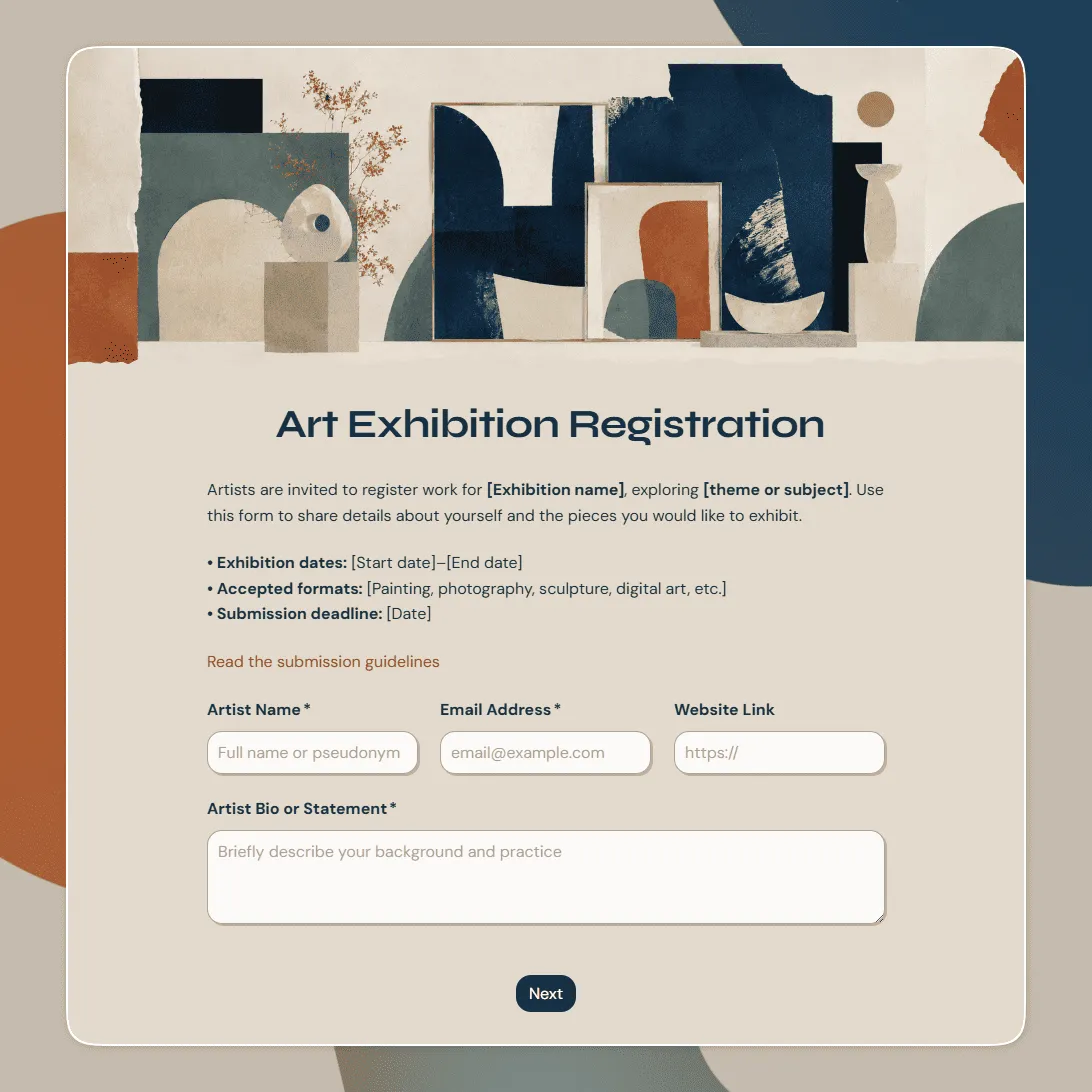 Art Exhibition Registration Form Template