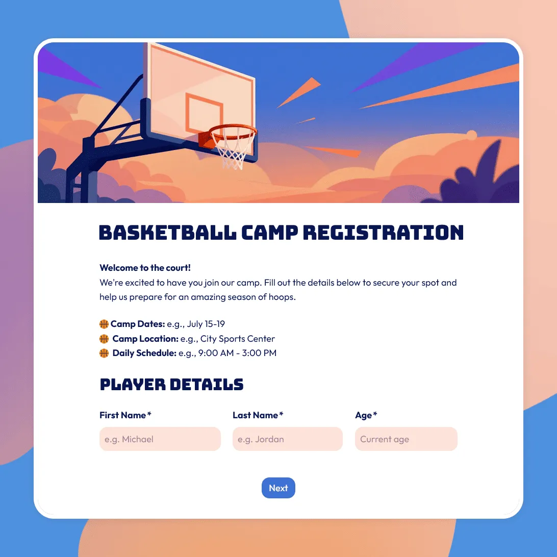 Basketball Camp Registration Form Template