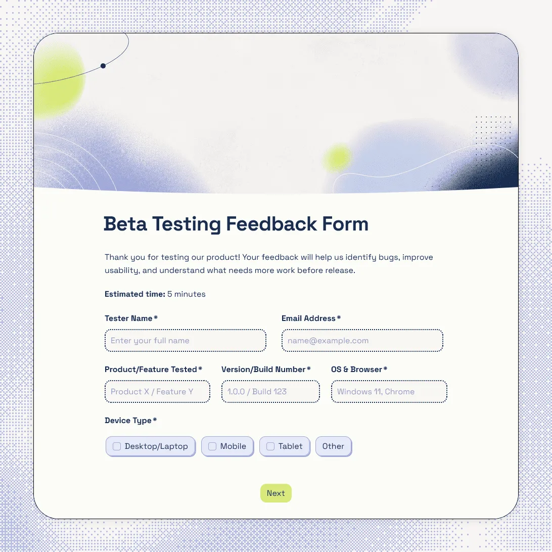 Beta Testing Feedback Form Template