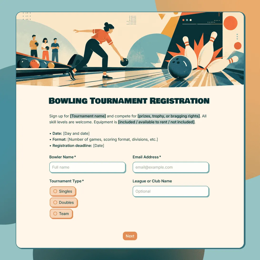 Bowling Tournament Registration Form Template