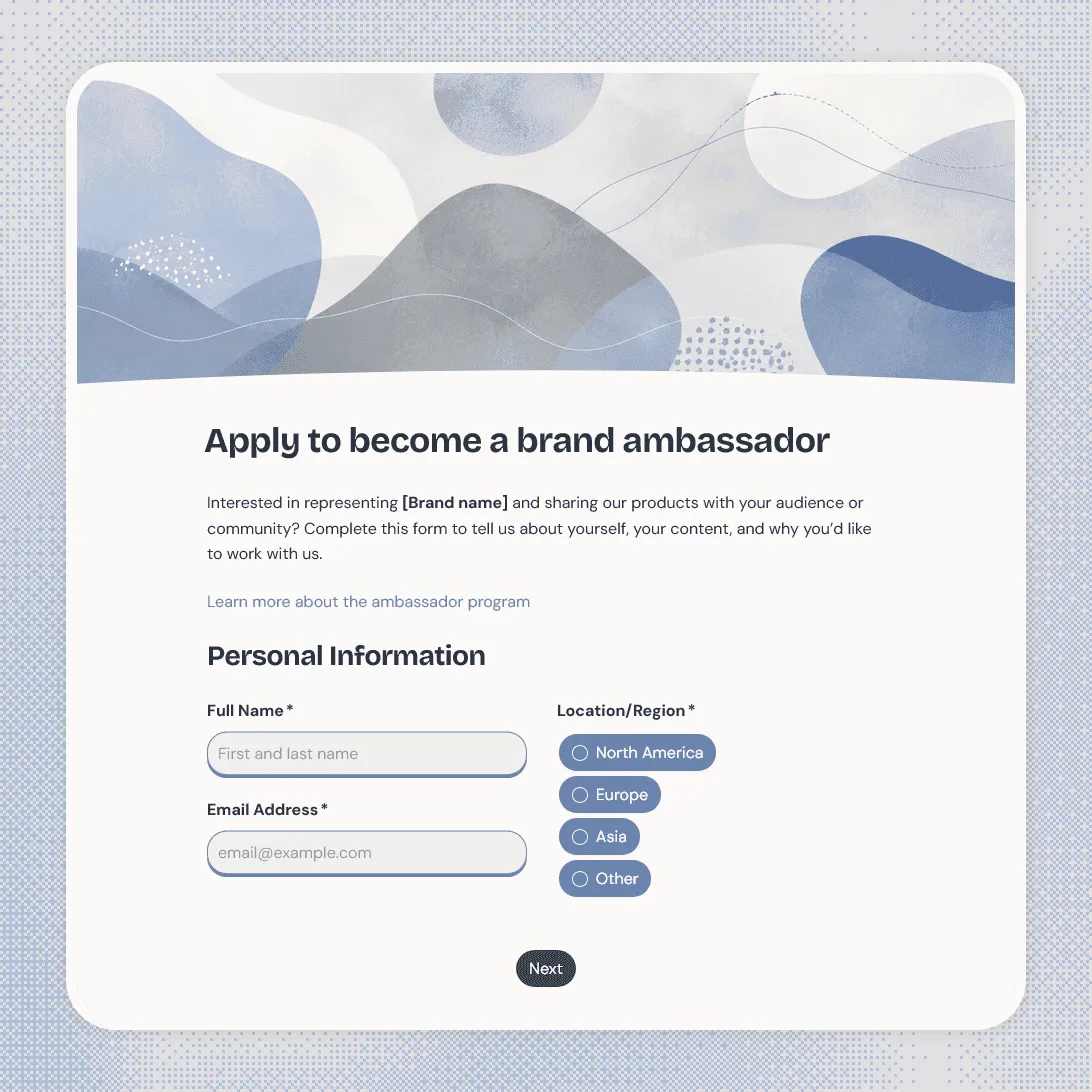Brand Ambassador Application Form Template