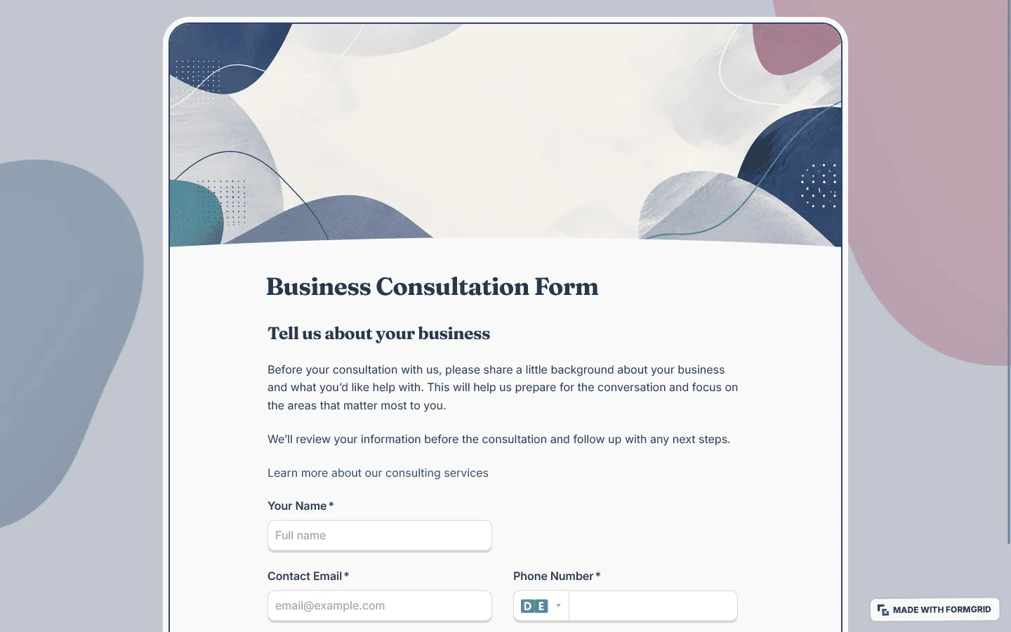 Business consultation form template