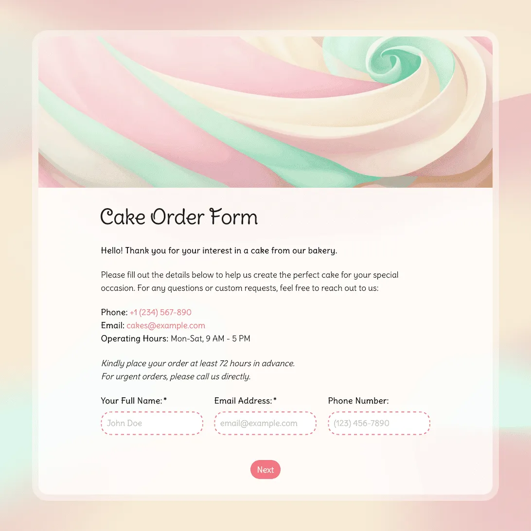 Cake Order Form Template