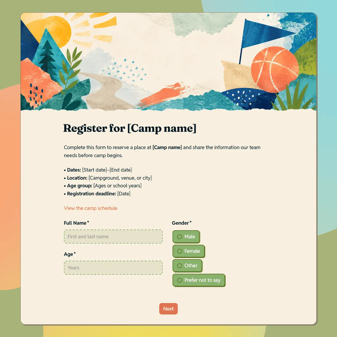 Camp Registration Form Template
