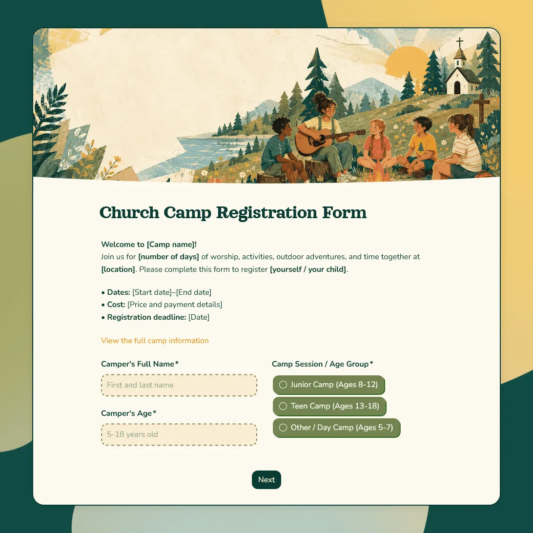 Church Camp Registration Form Template