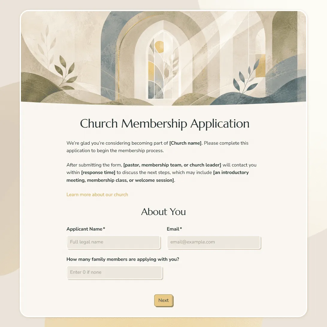 Church Membership Application Form Template