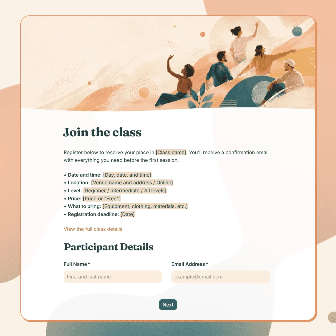 Class Registration Form Template