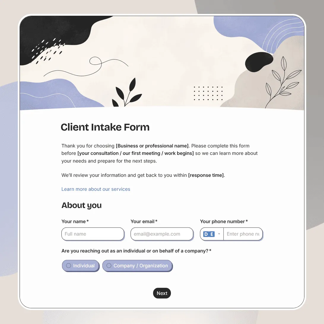 Client Intake Form Template