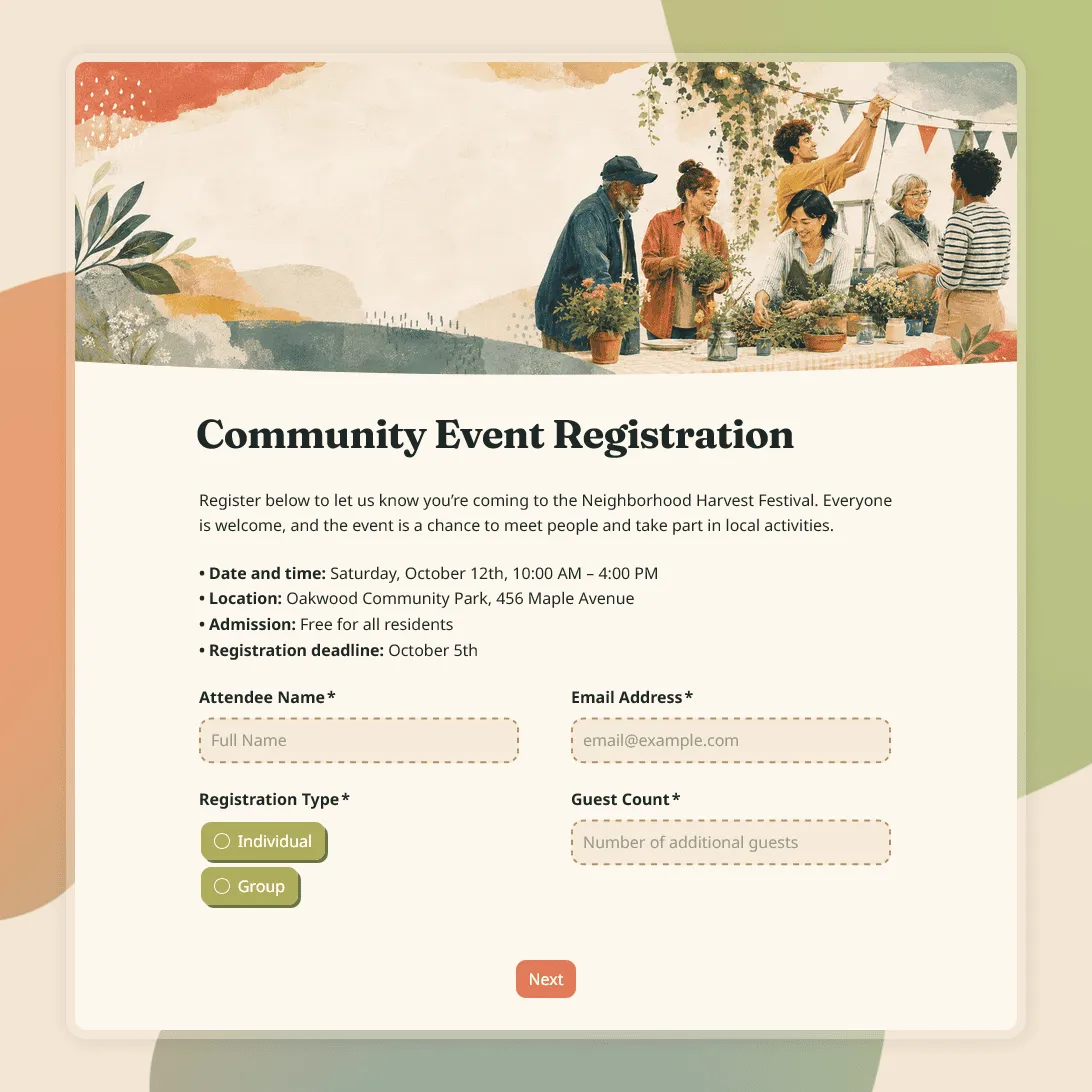 Community Event Registration Form Template