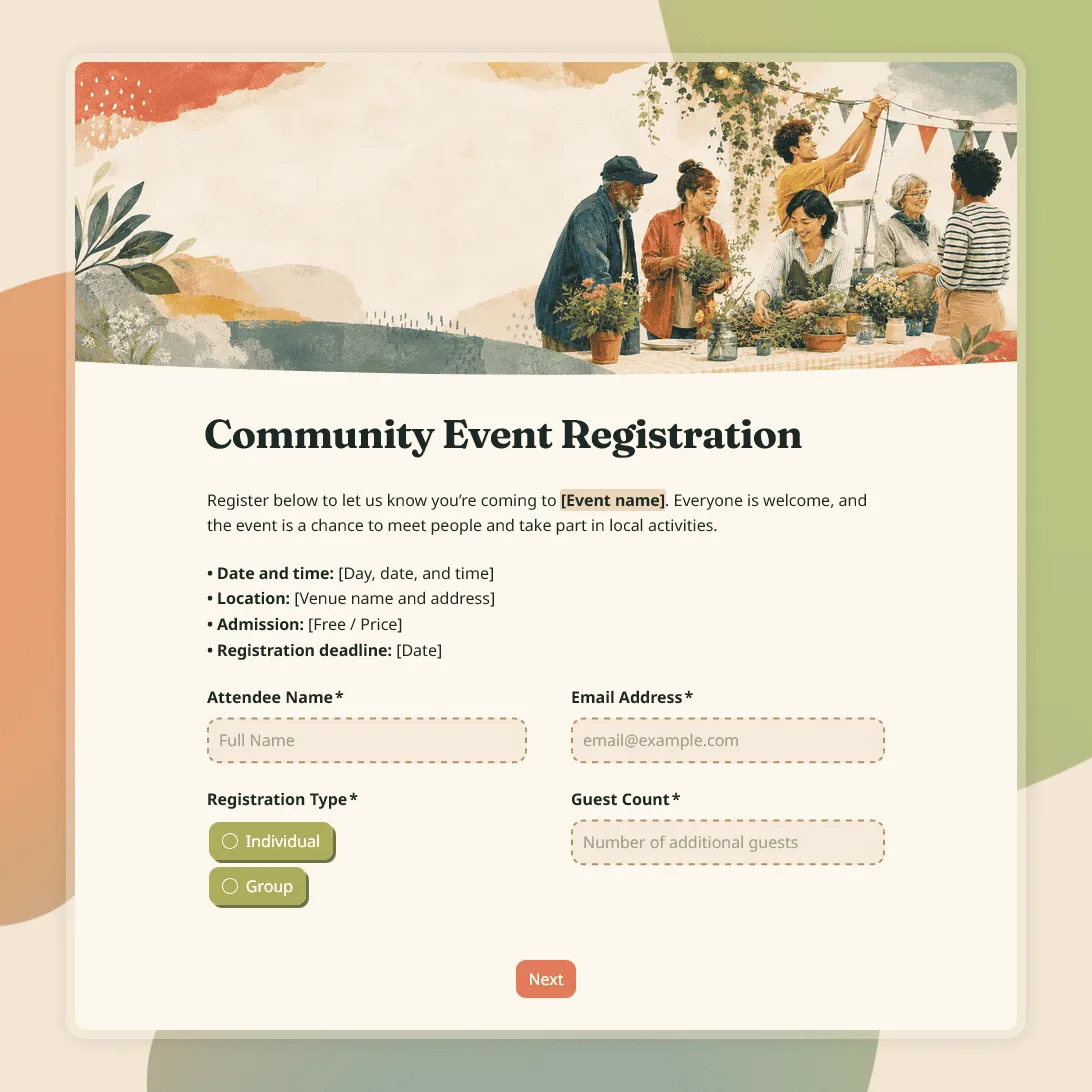 Community Event Registration Form Template