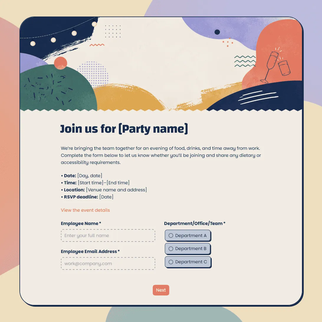 Company Party Registration Form Template
