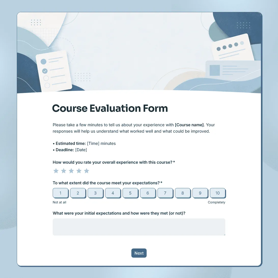 Course Evaluation Form Template