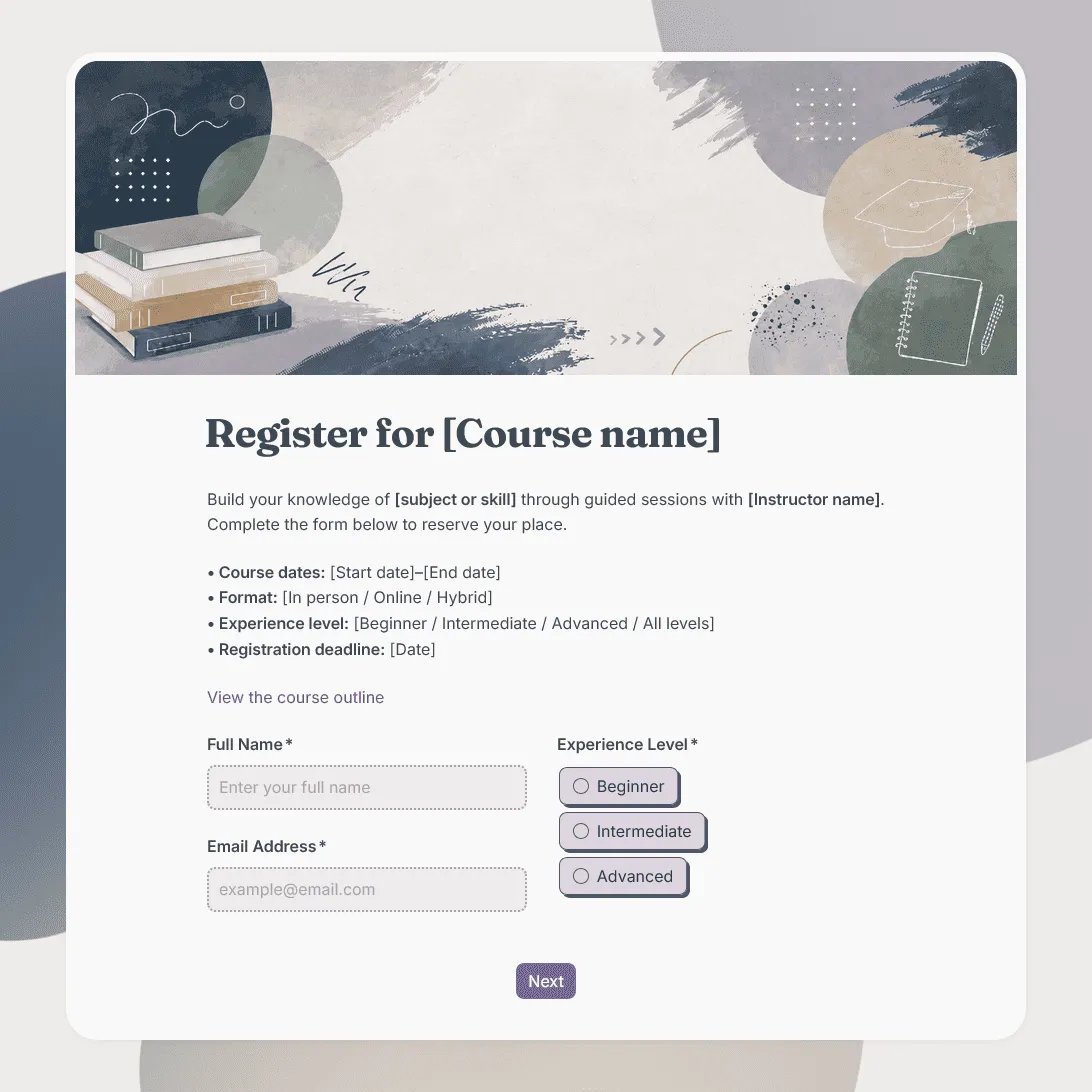 Course Registration Form Template