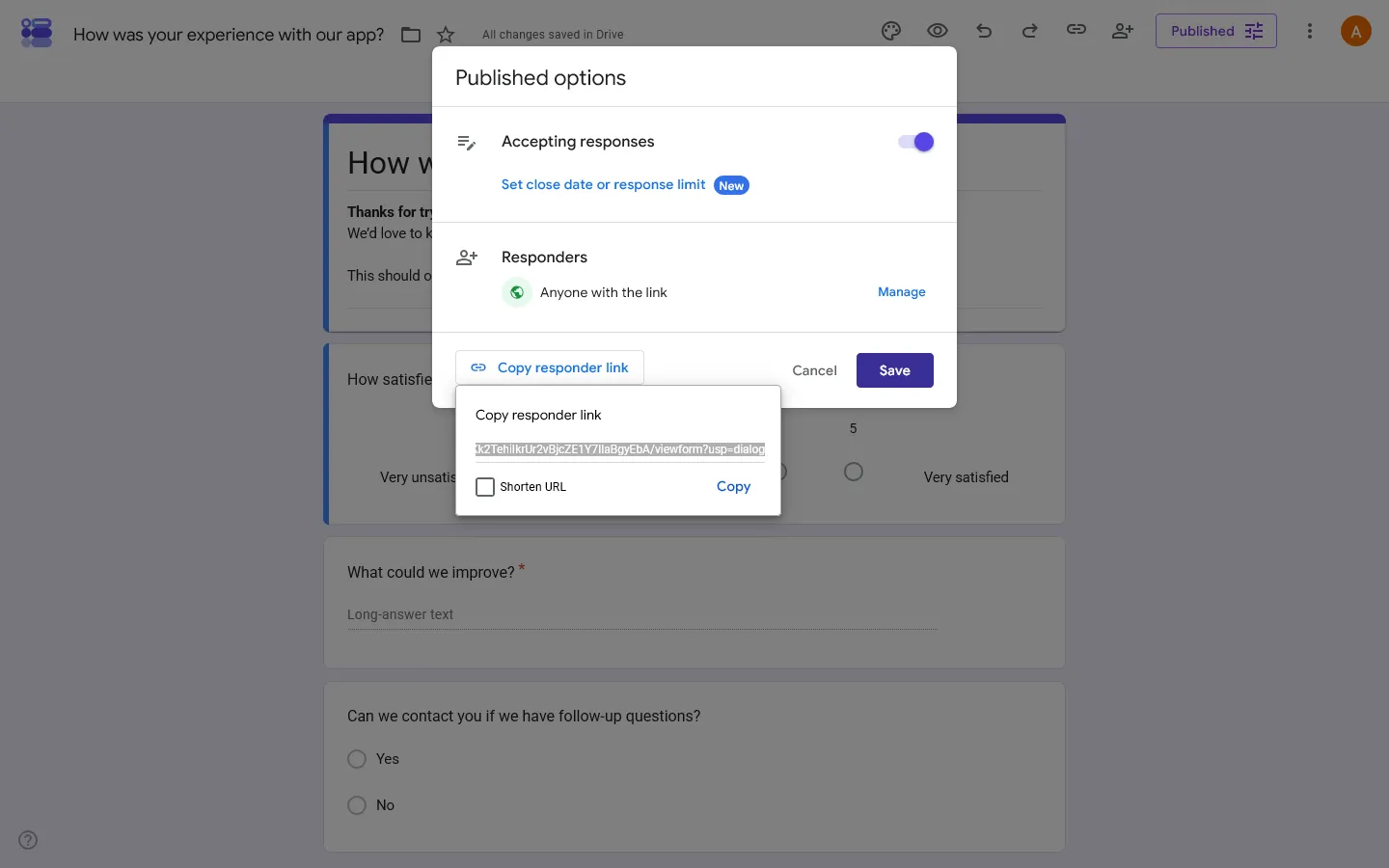 Create a feedback form in Google Forms - Publish the form