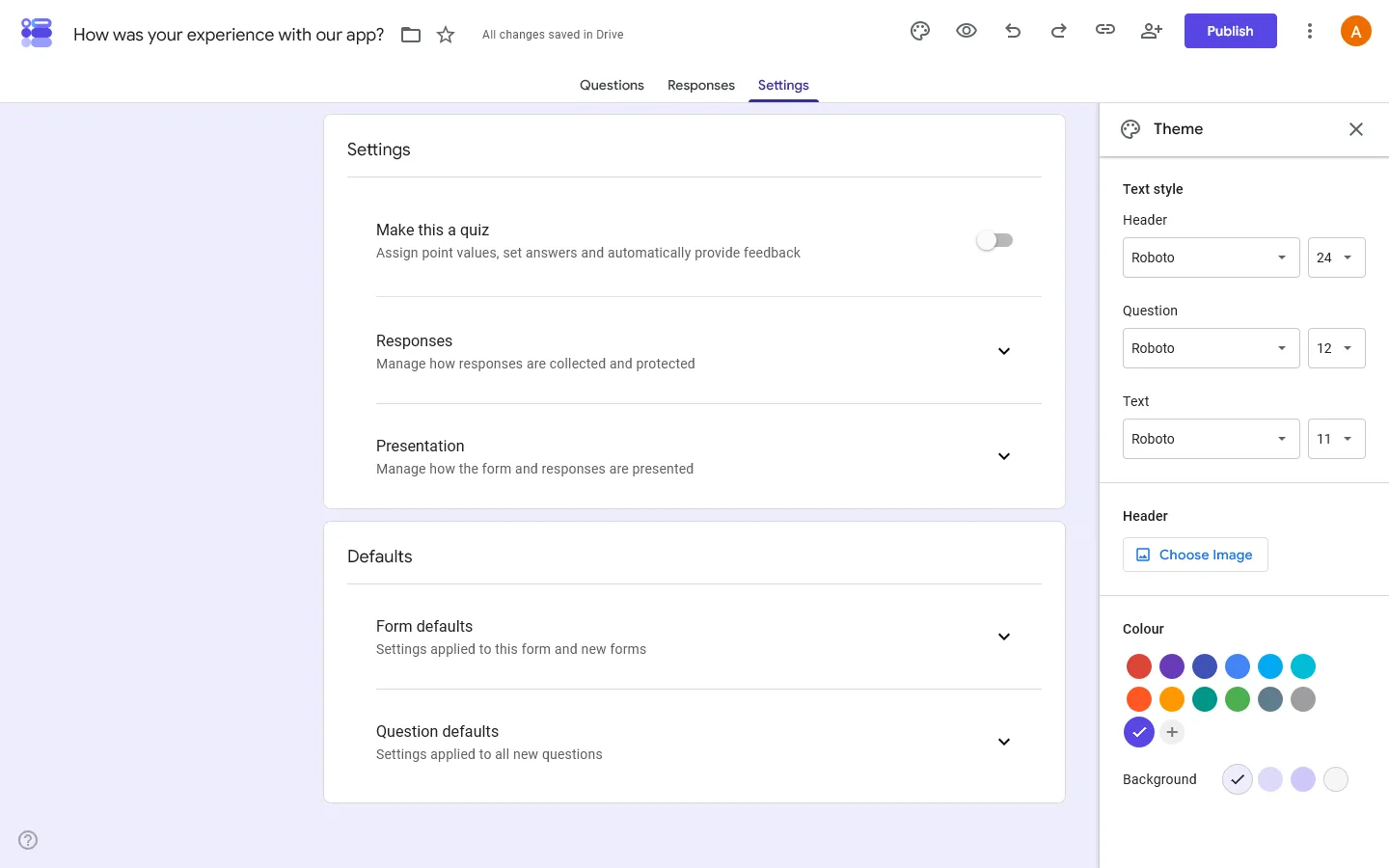 Create a feedback form in Google Forms - Customize the form and settings