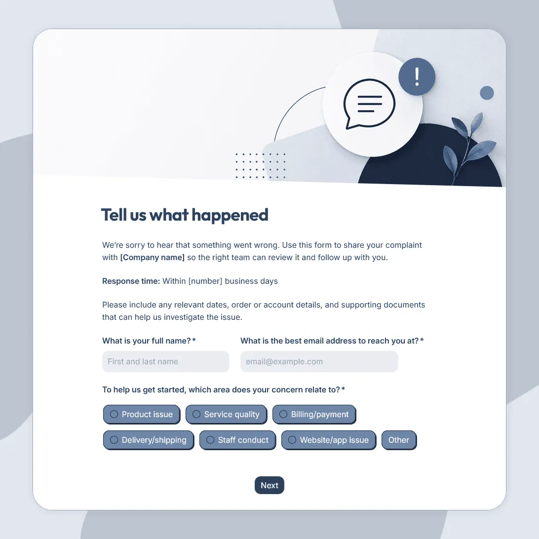 Customer Complaint Form Template