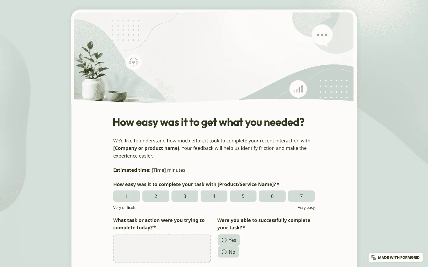 Customer effort score survey example