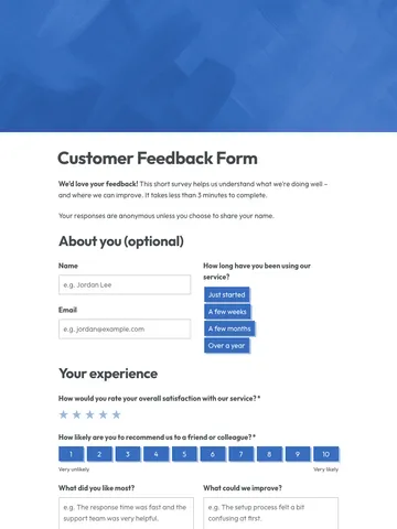 Customer feedback form template 2