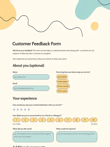 Customer feedback form template 3