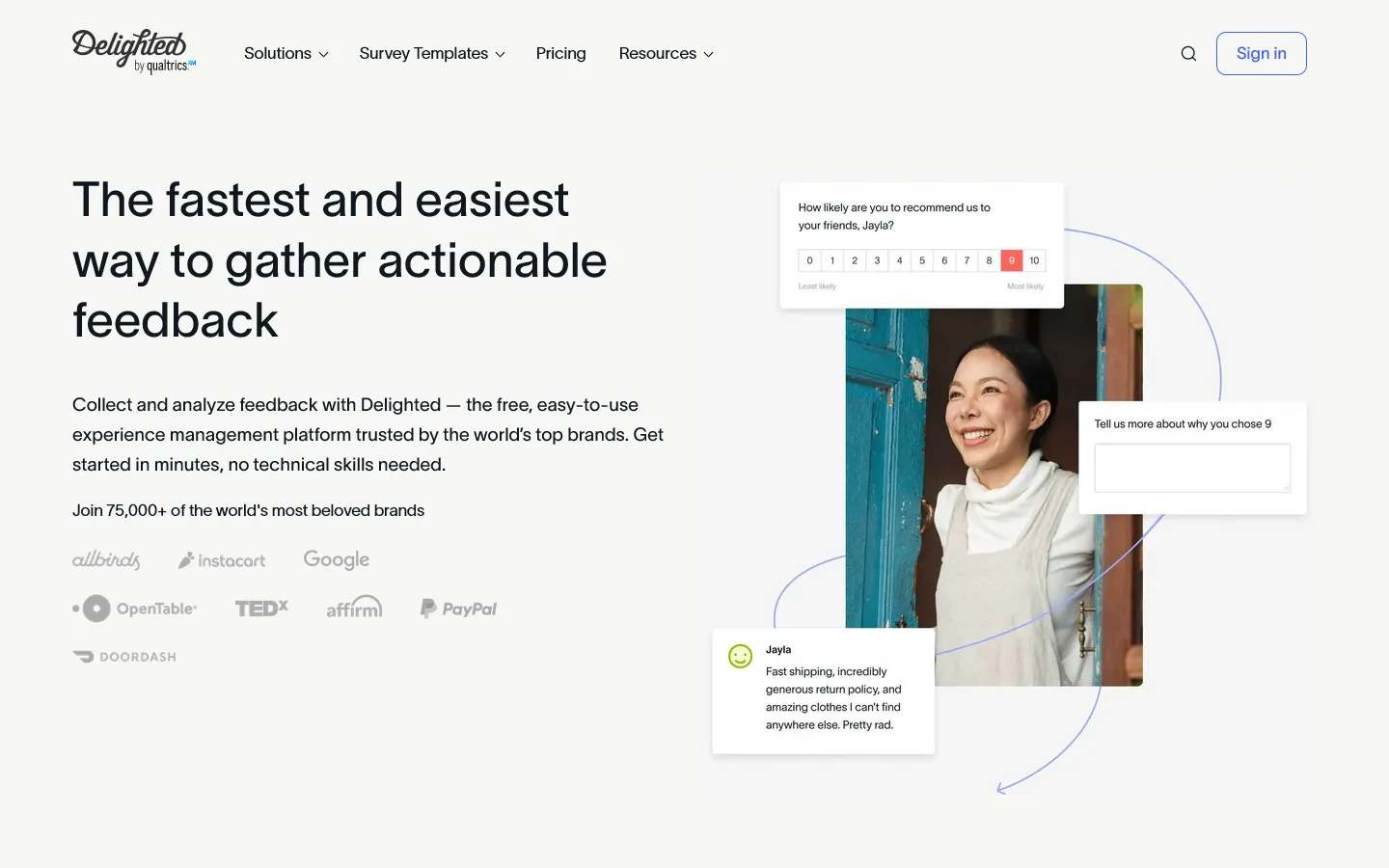 Customer feedback survey tool Delighted