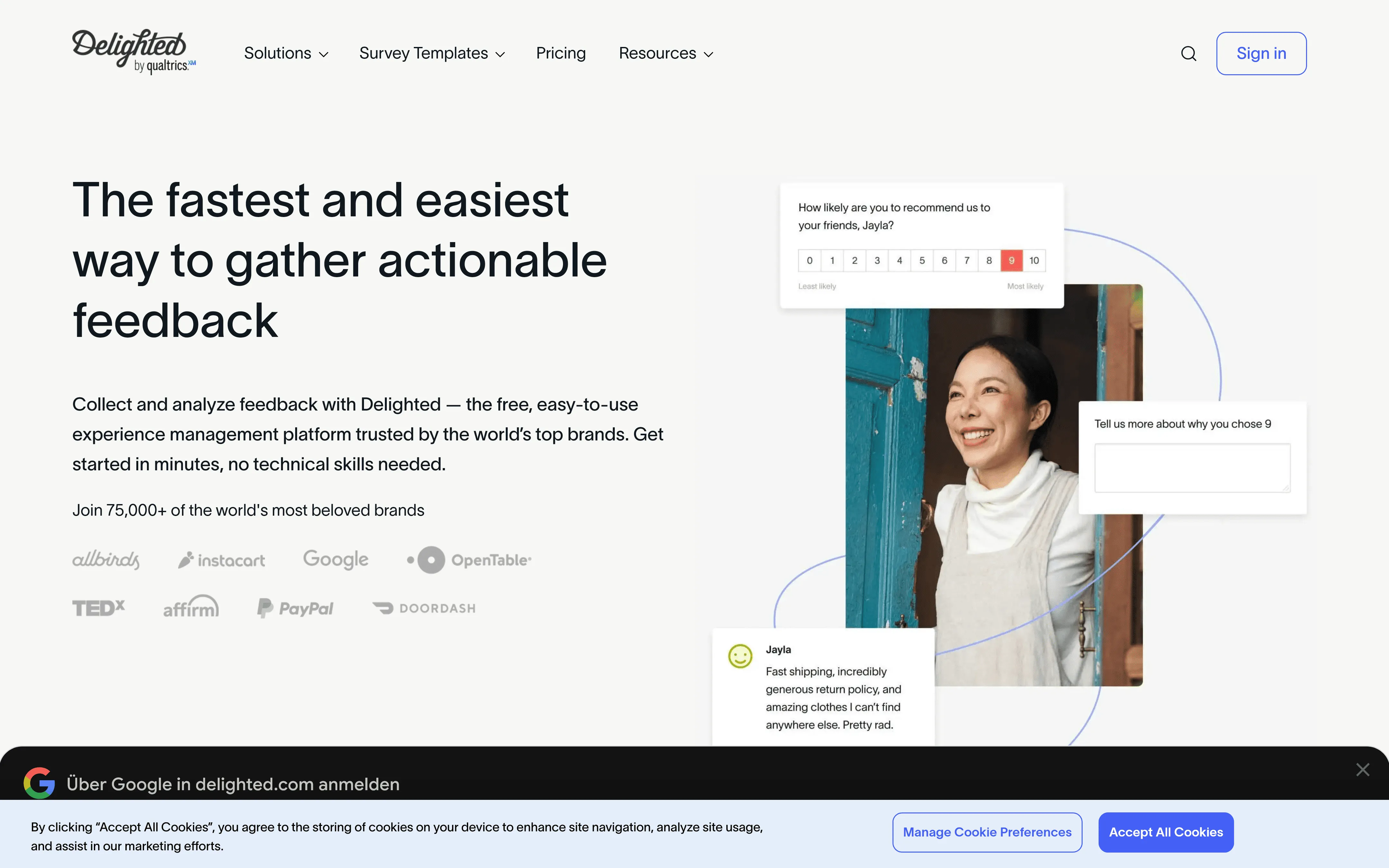 Customer feedback survey tool Delighted