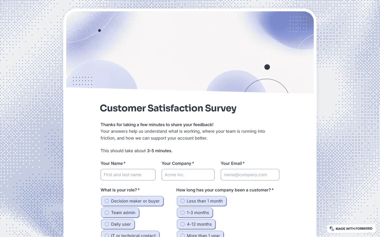 Customer satisfaction survey example