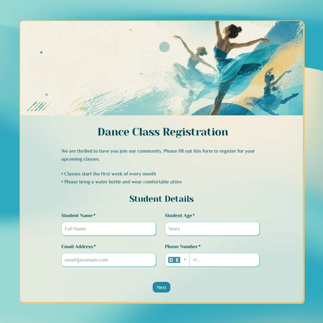 Dance Class Registration Form Template