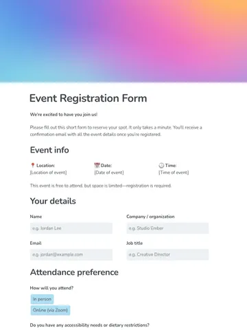 Event registration form template 1