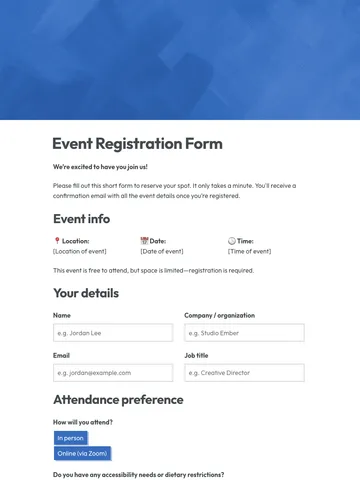 Event registration form template 2
