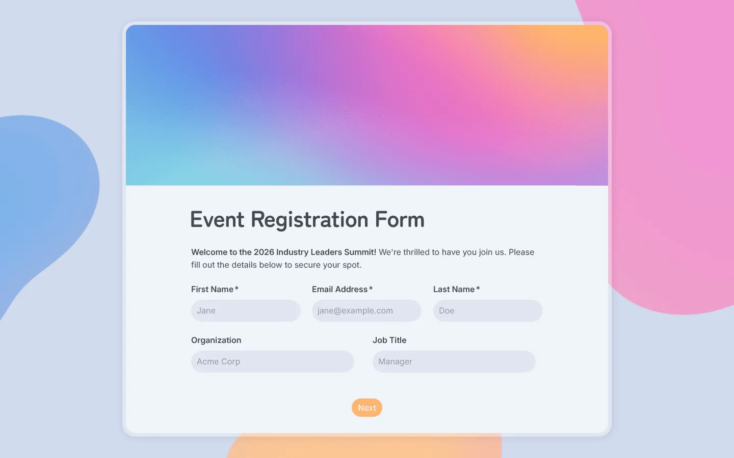 Event registration form template