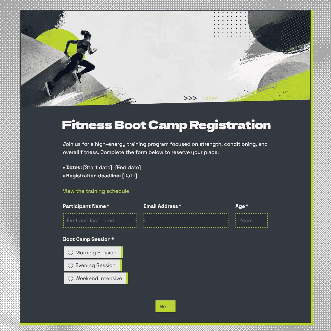 Fitness Boot Camp Registration Form Template