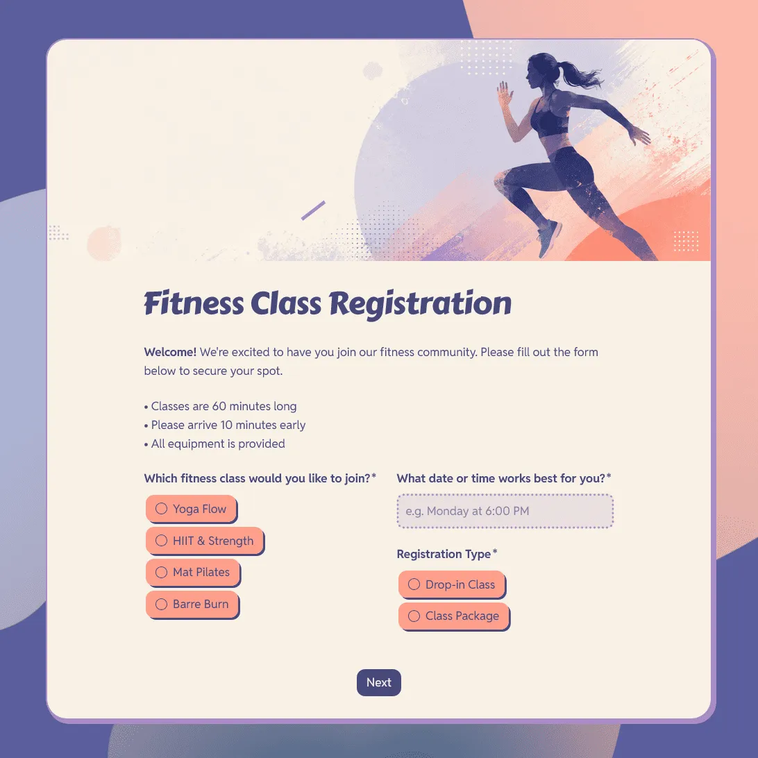 Fitness Class Registration Form Template