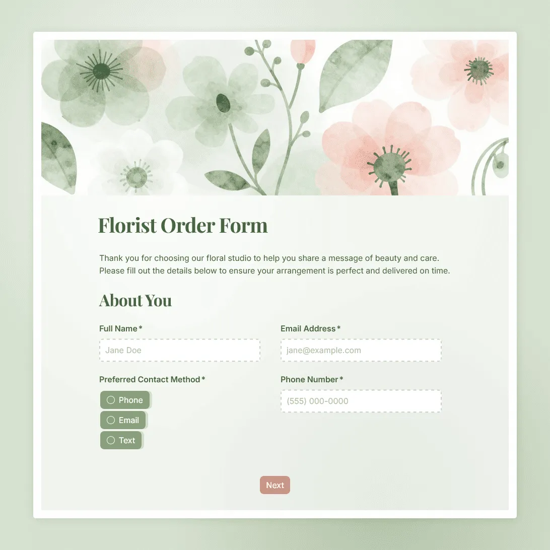 Florist Order Form Template
