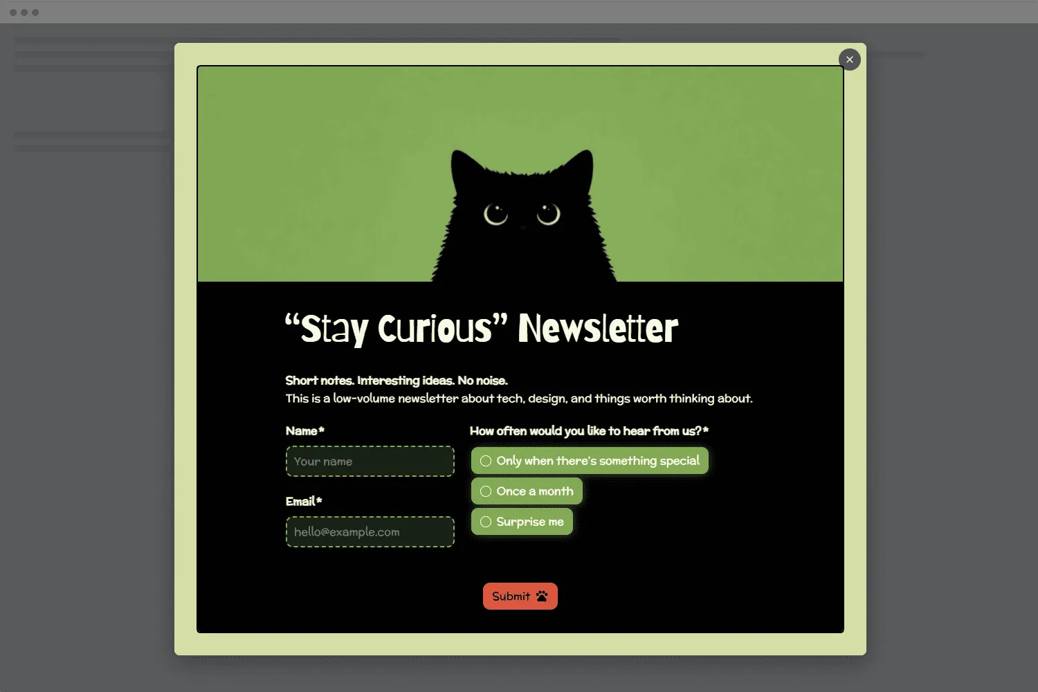 A FormGrid form shown as a website embed, popup, and shared link preview