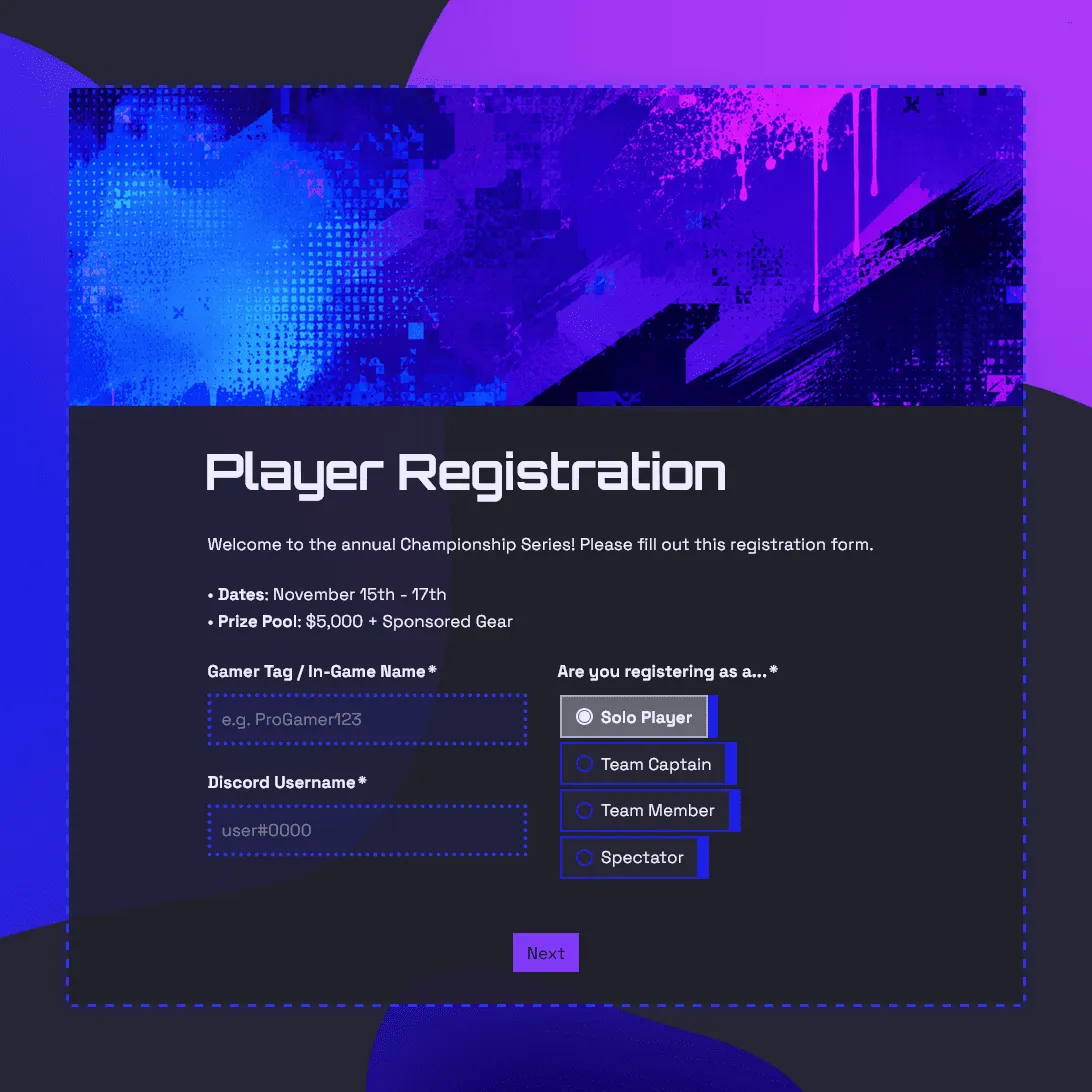 Gaming Tournament Registration Form Template