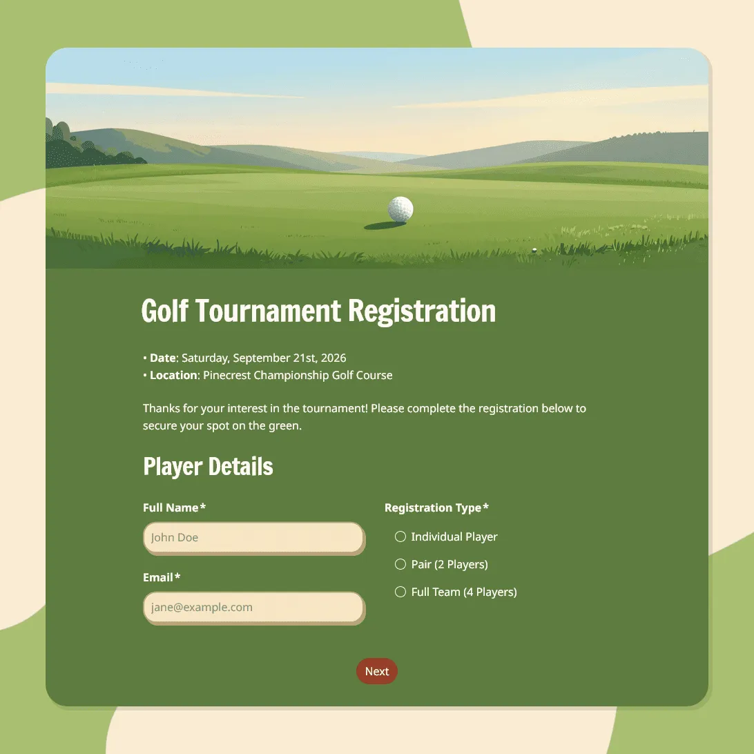 Golf Tournament Registration Form Template