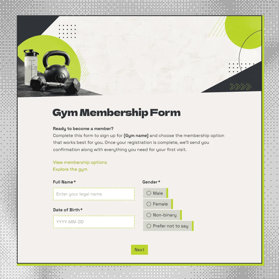 Gym Membership Form Template