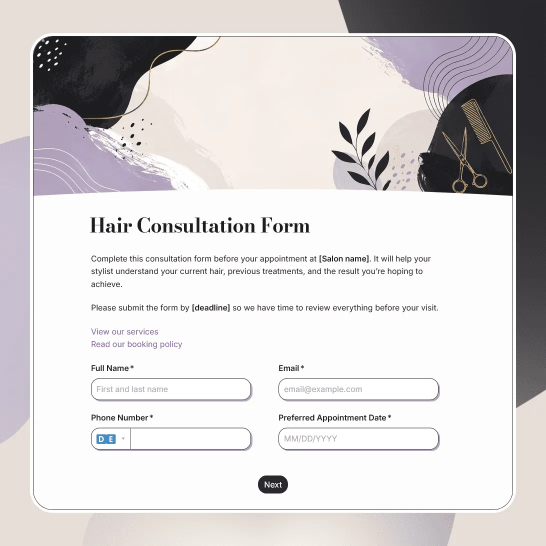 Hair Consultation Form Template
