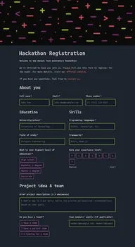 Hackathon registration form example