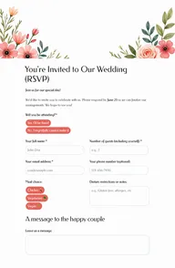 Wedding RSVP form example