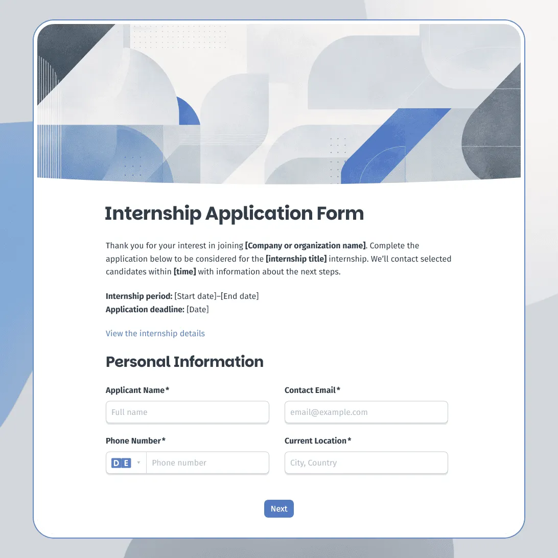 Internship Application Form Template