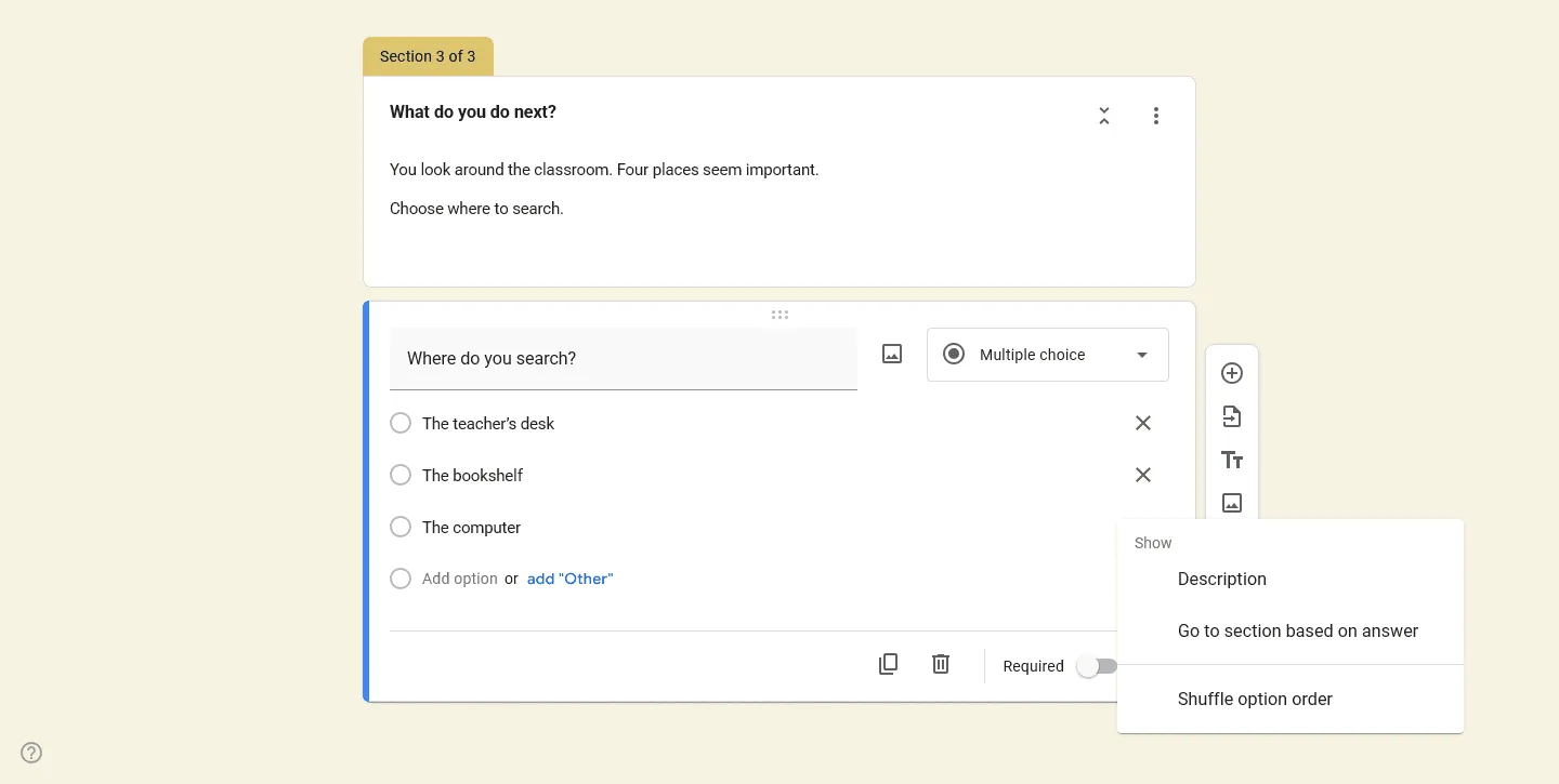 Make an escape room on Google Forms - Create branching paths