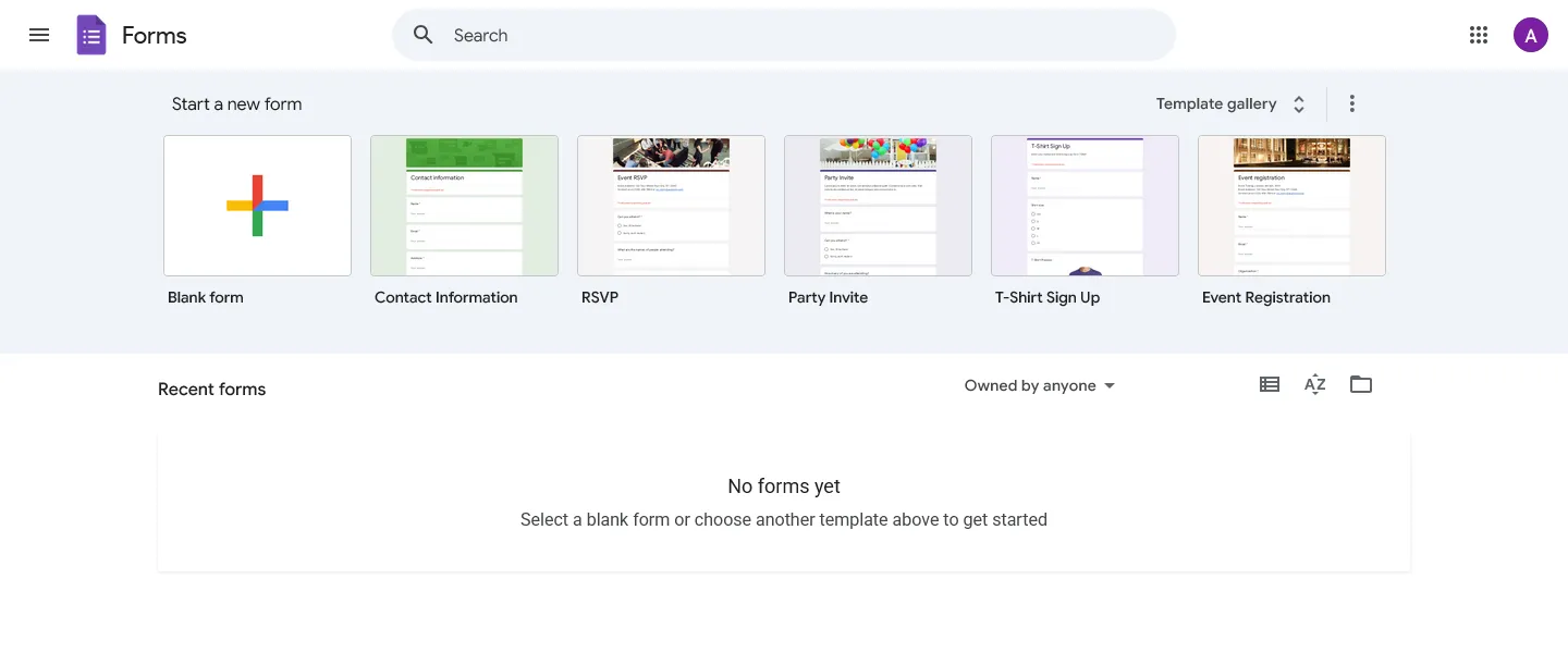 Make personality quiz on Google Forms - Step 2, Create new form
