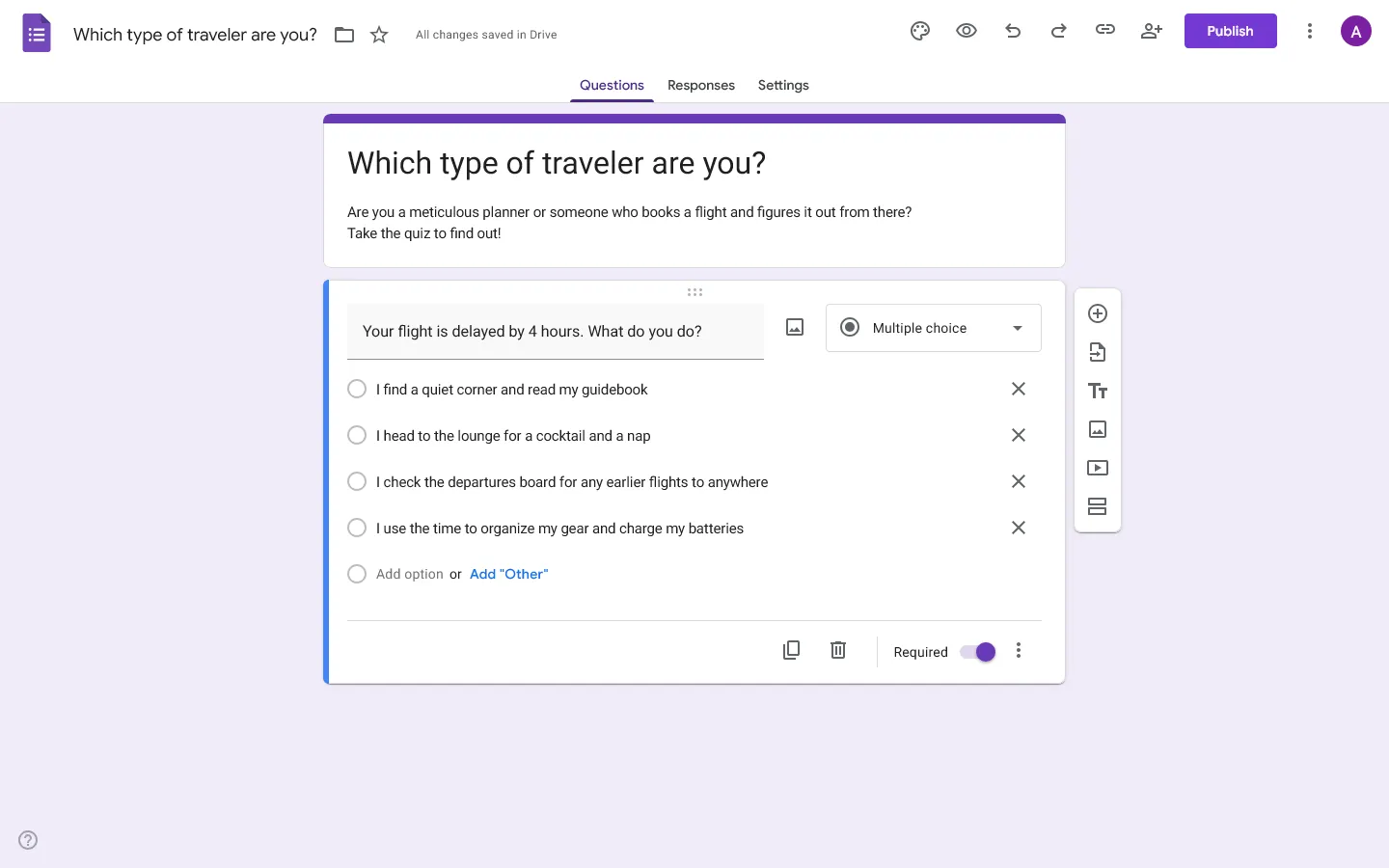 Make personality quiz on Google Forms - Step 3, Add questions