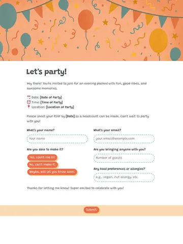 Party RSVP template 1
