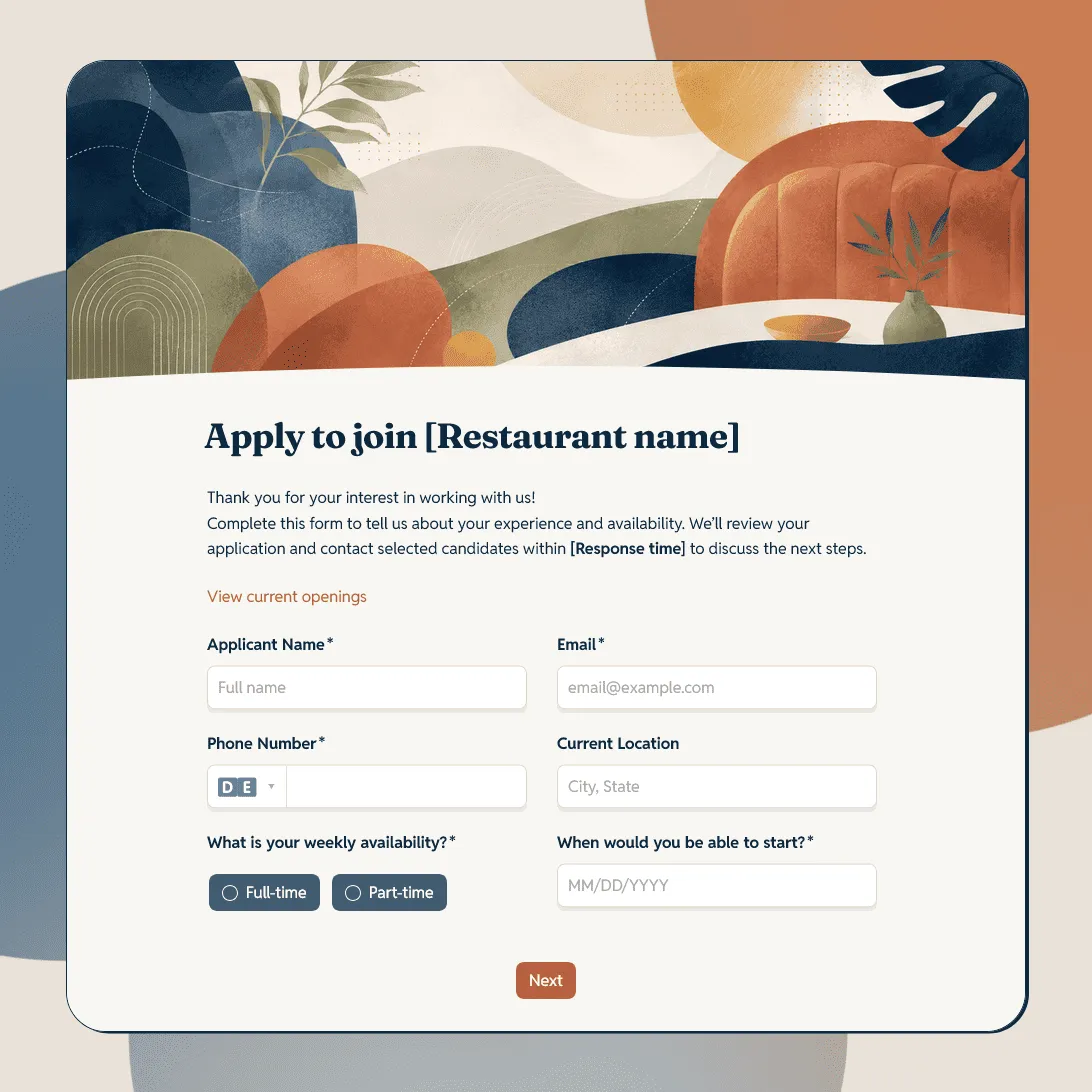 Restaurant Job Application Form Template