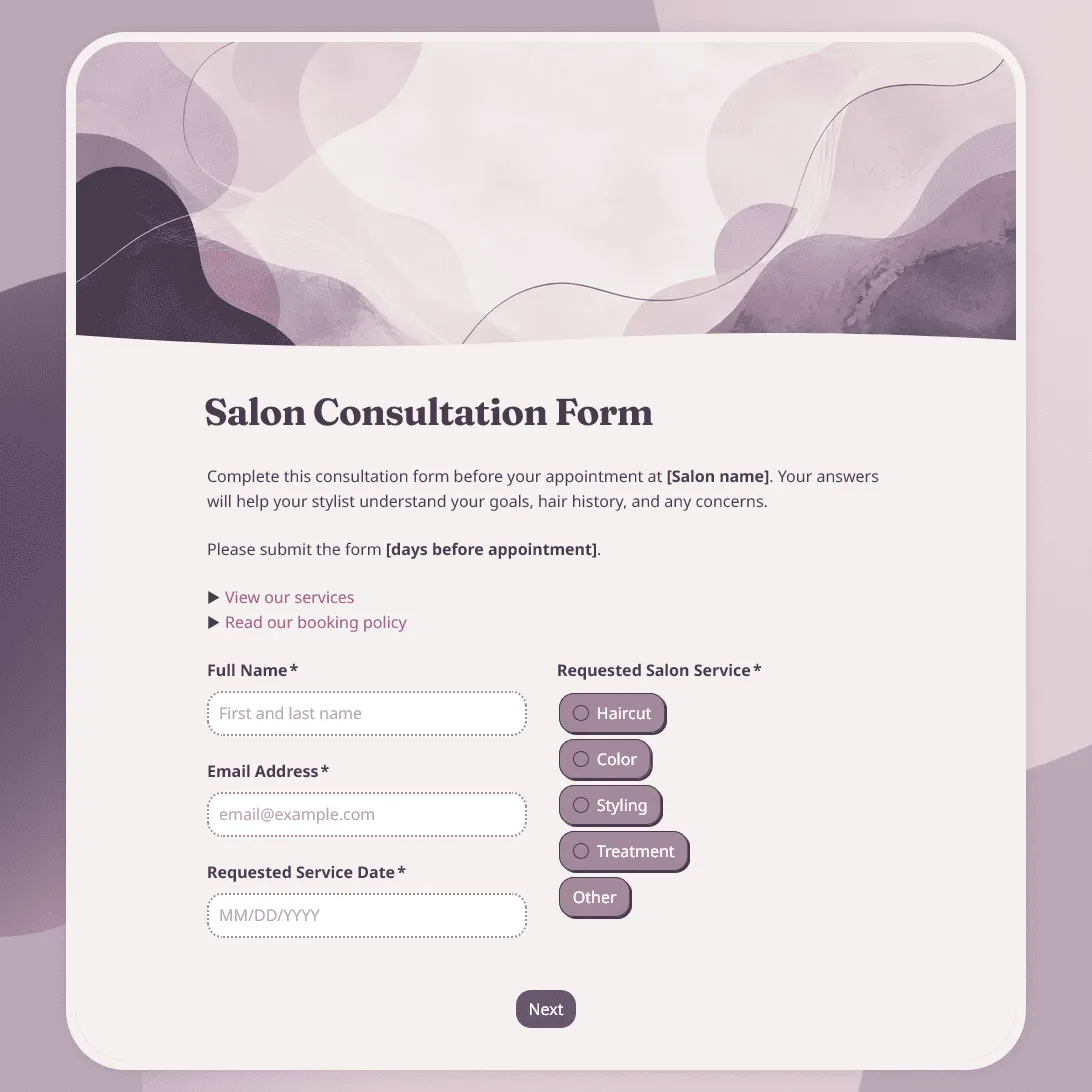Salon Consultation Form Template