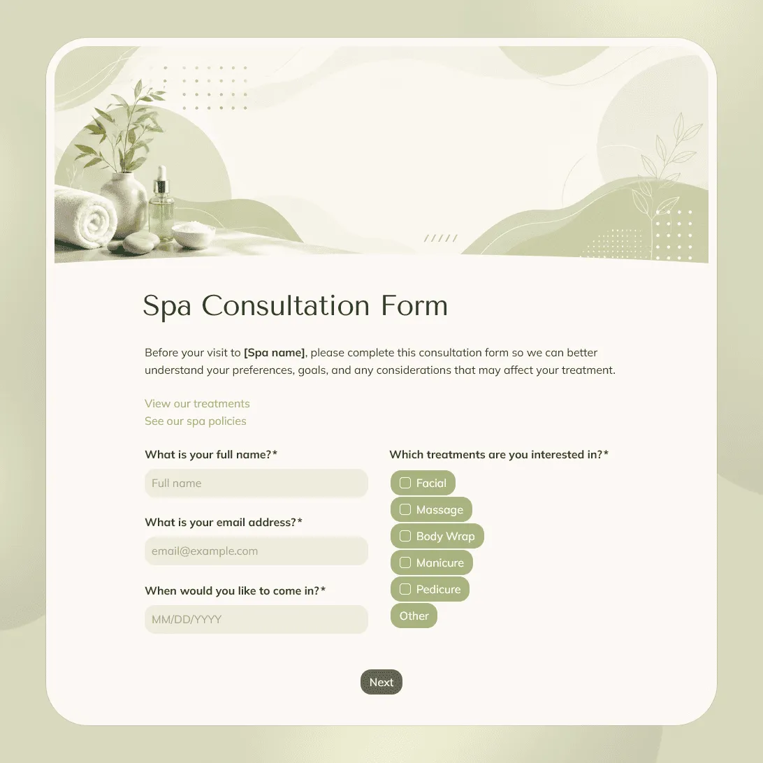 Spa Consultation Form Template