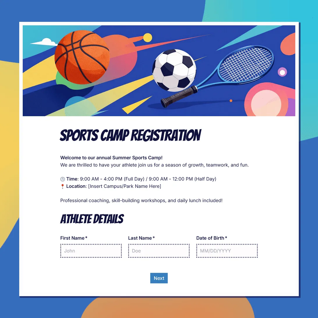 Sports Camp Registration Form Template
