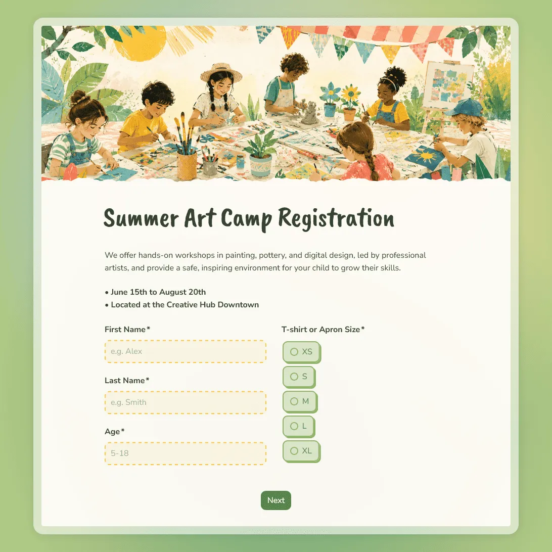 Summer Art Camp Registration Form Template
